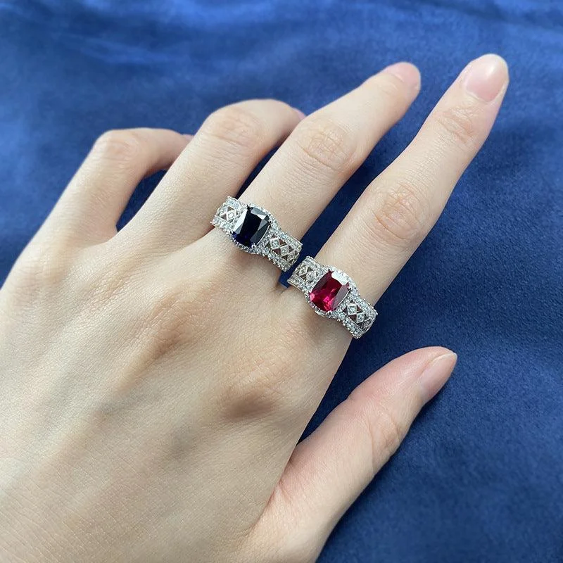 Rings with adjustable bands for perfect fit -925 Silver Ring Inlaid Gem