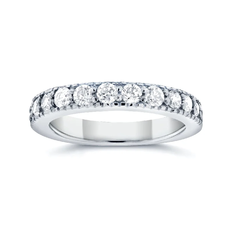 Platinum rings with sparkling sapphire center stones -1/2ct.tw Milgrain Pave Diamond Band