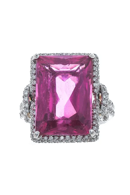 Rings with vintage claw prongs for elegance -Pink Tourmaline Diamond Knot Ring