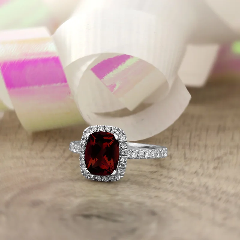 Rings with wide bands for statement wear -Auriya 1 7/8ct Cushion-cut Garnet and Halo Diamond Engagement Ring 3/8ctw 14k Gold