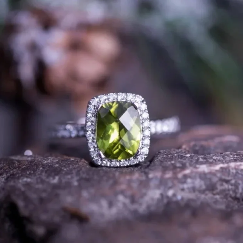 Rings with shield-shaped stones for boldness -Auriya 1 7/8ct Cushion-cut Peridot and Halo Diamond Engagement Ring 3/8ctw 14k Gold