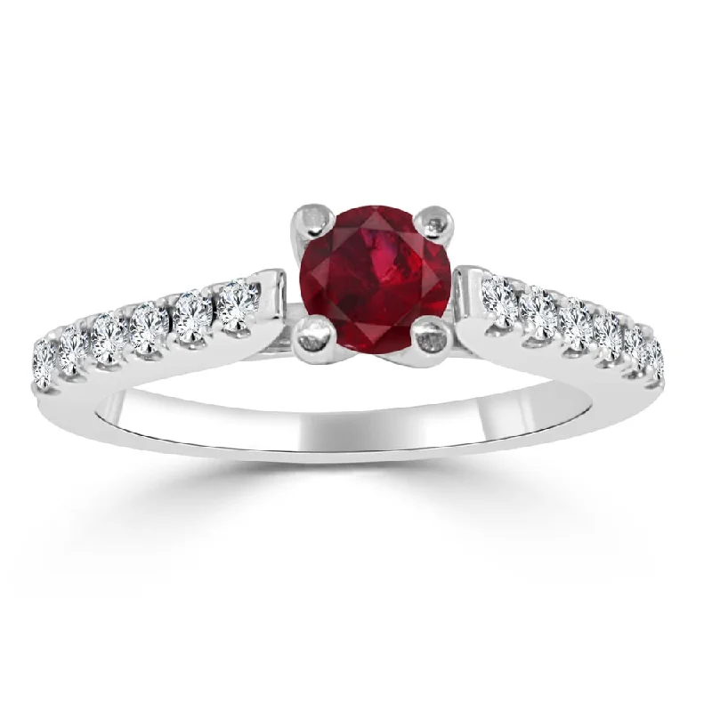 Rings with topaz stones for icy blue -Auriya 14k Gold 1/2ct Ruby and 1/3ct TDW Round Diamond Engagement Ring