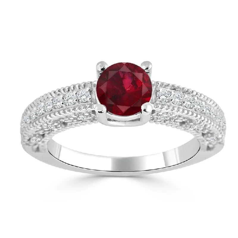 Rings with channel-set turquoise for color -Auriya 14K Gold 3/4ct Ruby and 1/3ct TDW Diamond Engagement Ring (H-I, SI1-SI2) - Red