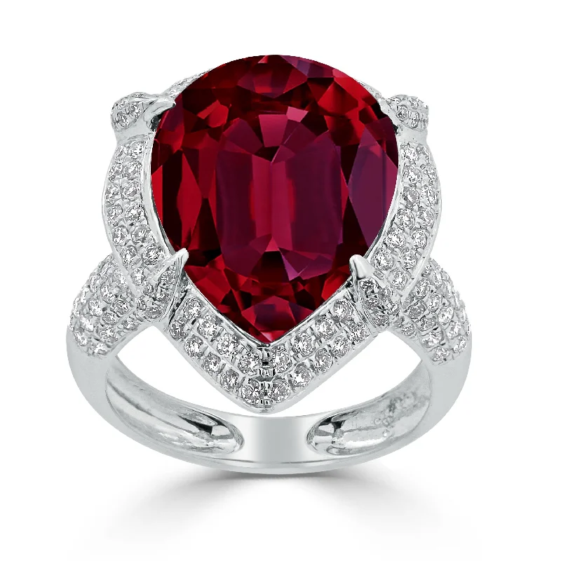 Rings with vintage-inspired emerald for luxury -Auriya 15ct Pear-cut Red Ruby and Halo Diamond Ring 1cttw 18K Gold