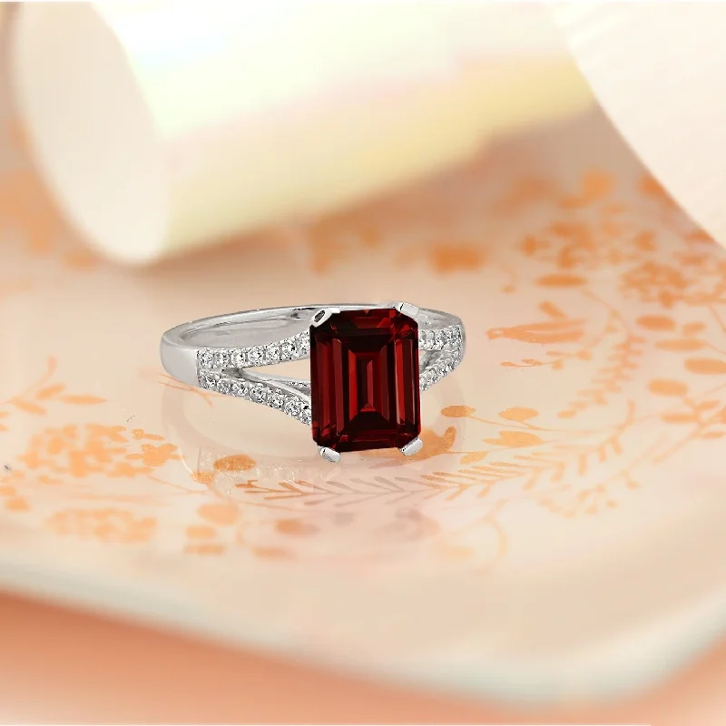 Rings with wave patterns for ocean vibes -Auriya 2 1/8ct Fancy Emerald-cut Garnet Gemstone and Diamond Engagement Ring 1/4ctw 14k Gold