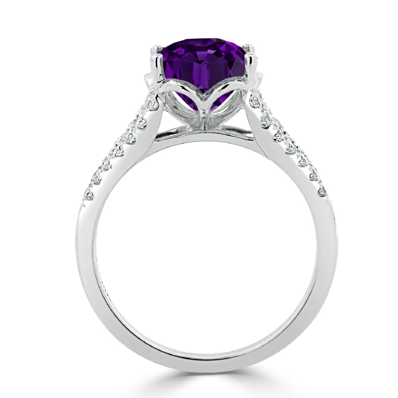 Rings with double bands for modern twist -Auriya 2ct Fancy Oval Purple Amethyst and Diamond Engagement Ring 1/3cttw 14k Gold