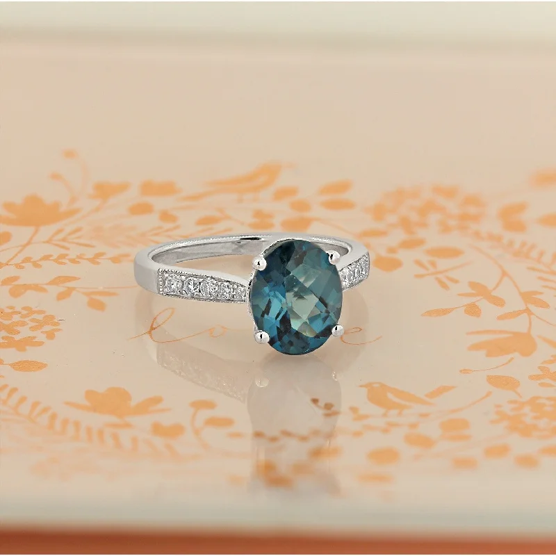 Rings with aquamarine stones for ocean charm -Auriya 3 1/3ct Fancy Oval London Blue Topaz and Diamond Engagement Ring 1/4ctw 14k Gold