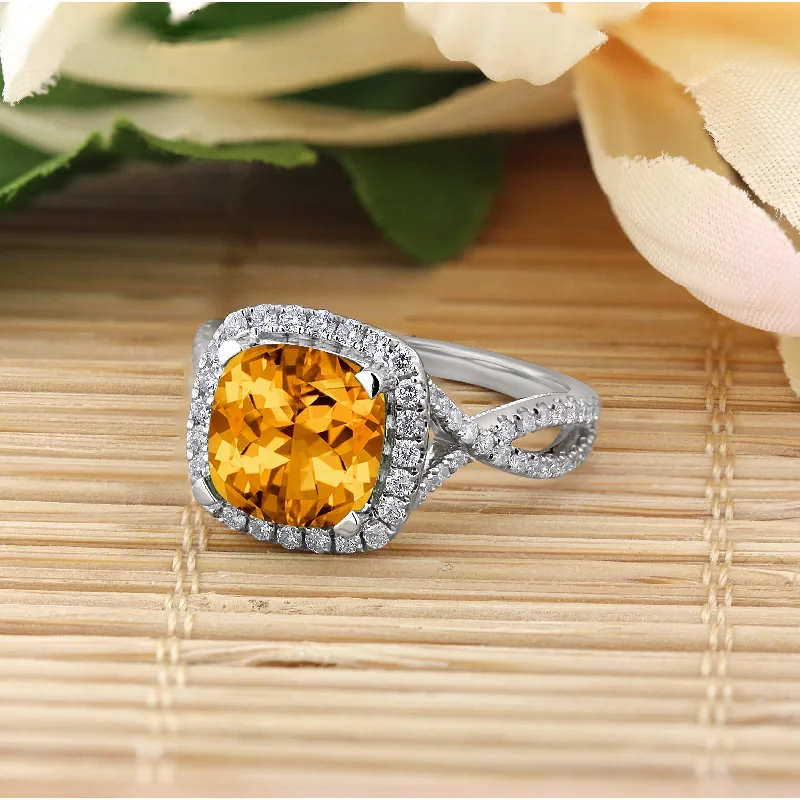 Rings with blue quartz for cool tones -Auriya 3 1/8ct Cushion-cut Citrine and Halo Diamond Engagement Ring 1/2cttw 14k Gold