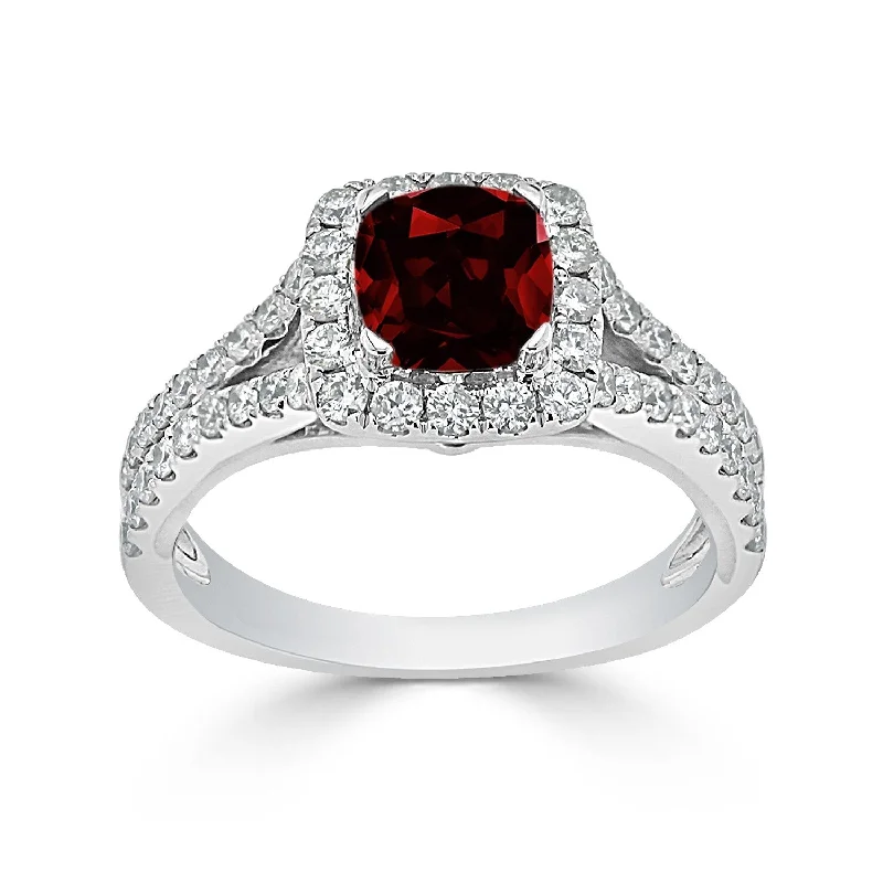 Rings with knot motifs for symbolic love -Auriya 9/10ct Cushion-cut Garnet Halo Diamond Engagement Ring 5/8ctw 14k Gold