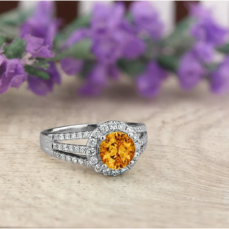 Rings with branch-inspired bands for organic -Auriya Modern 1 3/8ct Citrine and Halo Diamond Engagement Ring 1/2cttw 14k Gold