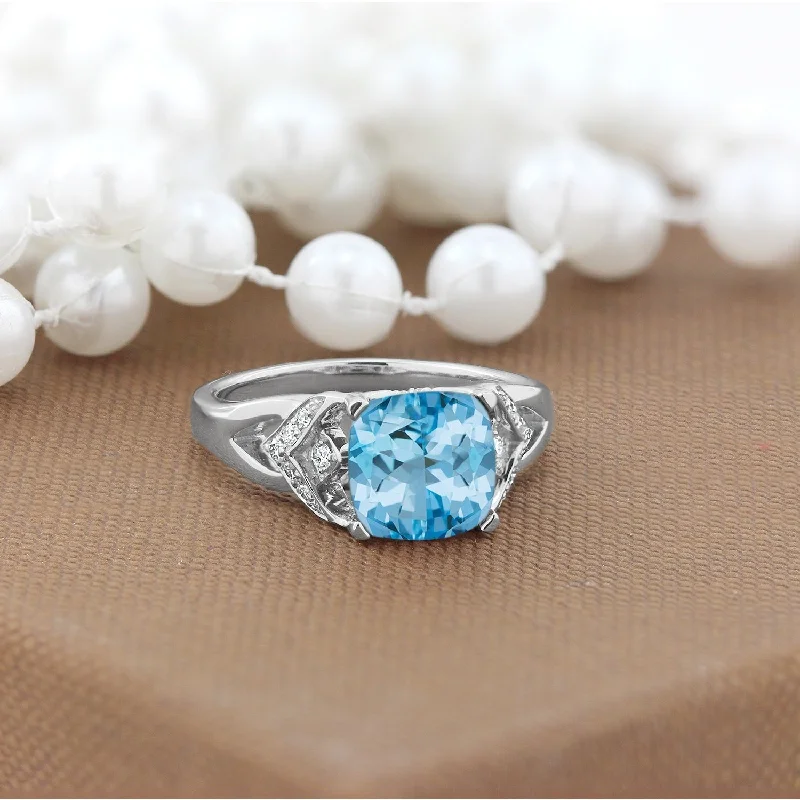 Rings with aquamarine stones for ocean charm -Auriya Modern 2 3/8ct Cushion-cut Sky Blue Topaz and Diamond Engagement Ring 1/6ctw 14k Gold