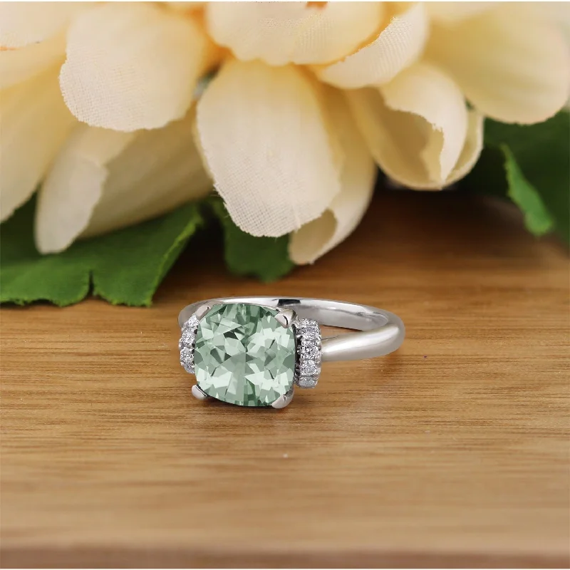 Rings with raw topaz for icy charm -Auriya Unique 2ct Cushion-cut Green Amethyst and Diamond Engagement Ring 1/5cttw 14k Gold