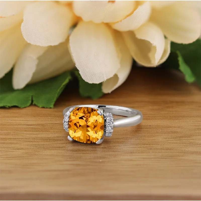 Minimalist rings with tiny diamond dot accents -Auriya Unique 3 3/8ct Cushion-cut Citrine and Diamond Engagement Ring 1/5cttw 14k Gold