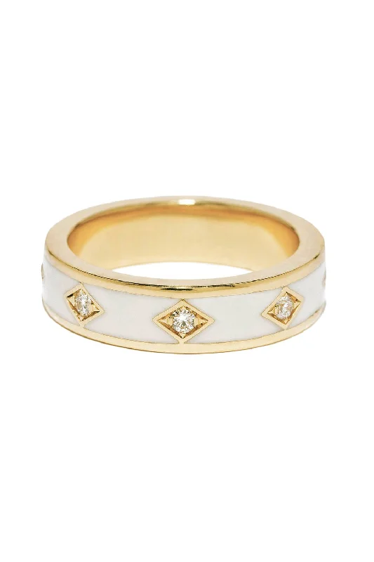 Stackable rings with mixed metal finishes -Morning Sky Diamond Band