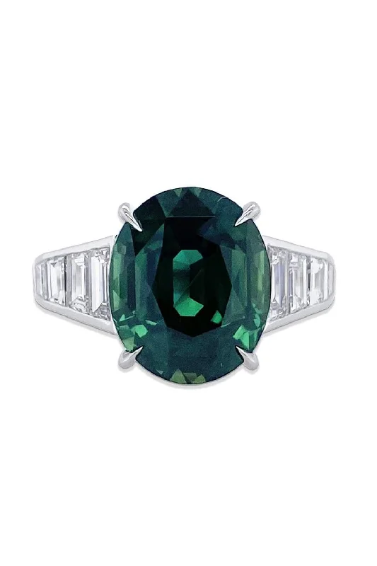 Rings with engraved constellations for stargazers -Green Sapphire Diamond Ring