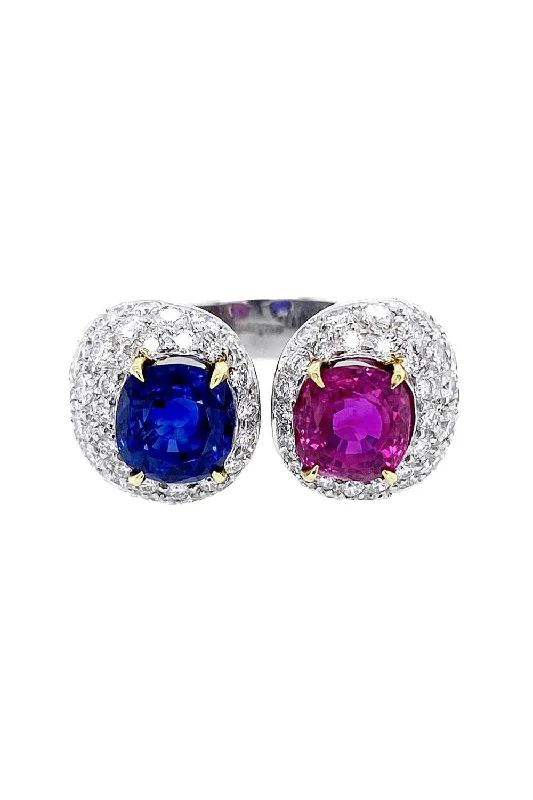 Bold rings with oversized amethyst gemstones -Ruby Sapphire Diamond Ring