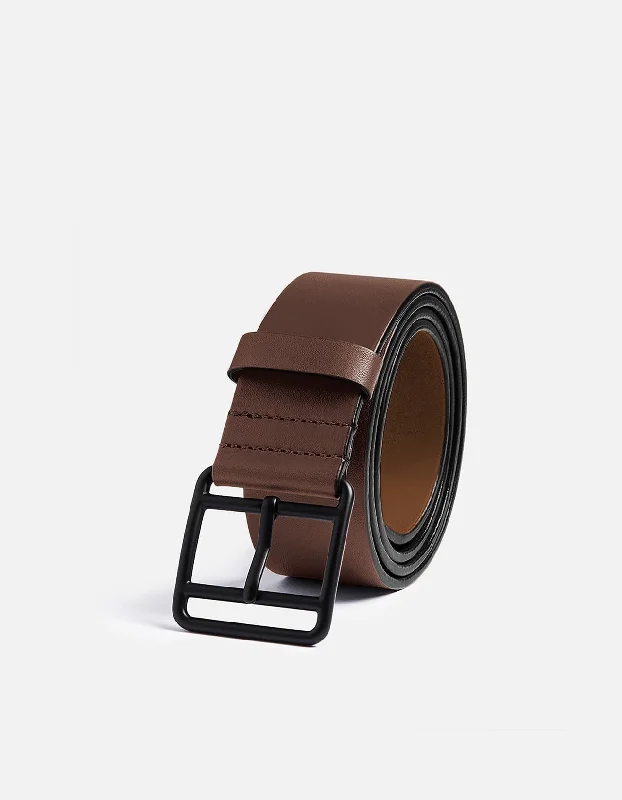 Handcrafted rings with raw emerald rough stones -Brown Leather Belt, Noir Buckle