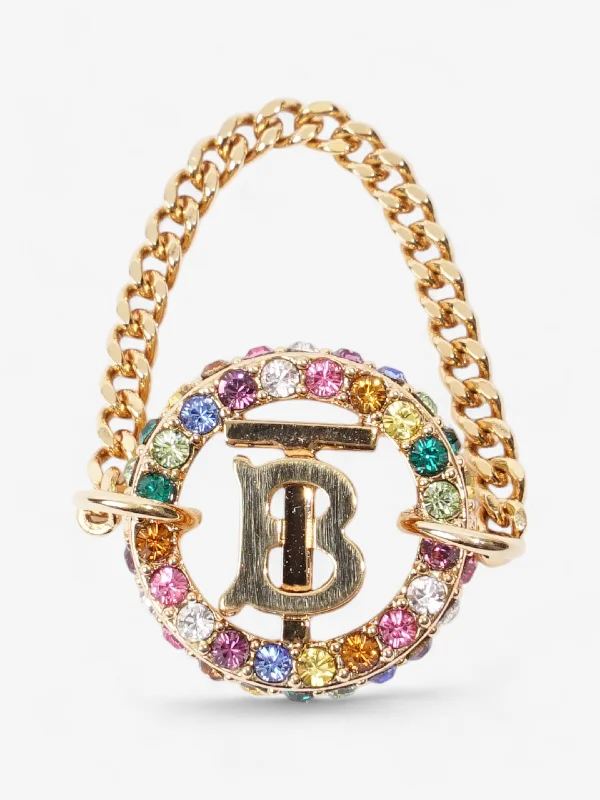 Rings with hematite for sleek metallic sheen -Burberry TB Pave Chain Ring Light Gold / Multicoloured Base Metal Small (Circumference - 50mm)