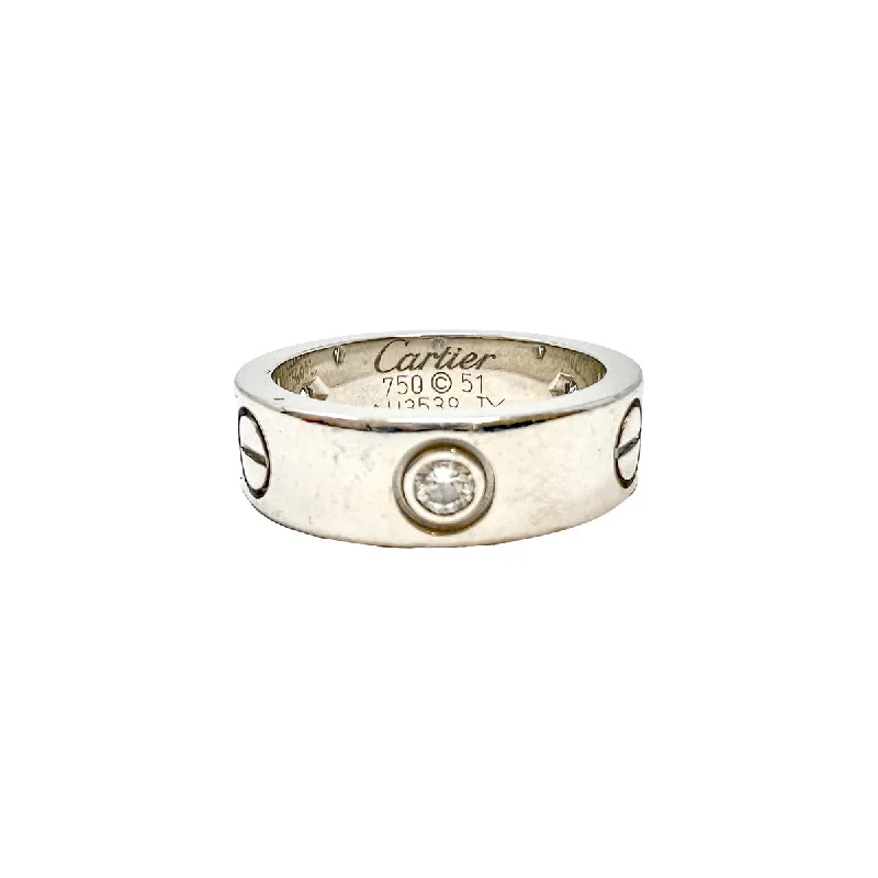 Dainty rings with subtle engraved star motifs -Cartier 18K White Gold 3 Diamond LOVE Ring