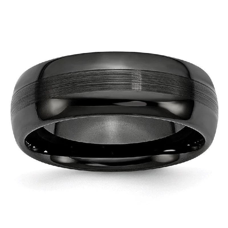 Rings with mandala engravings for spiritual vibe -Ceramic Black 8mm Brushed and Polished Band