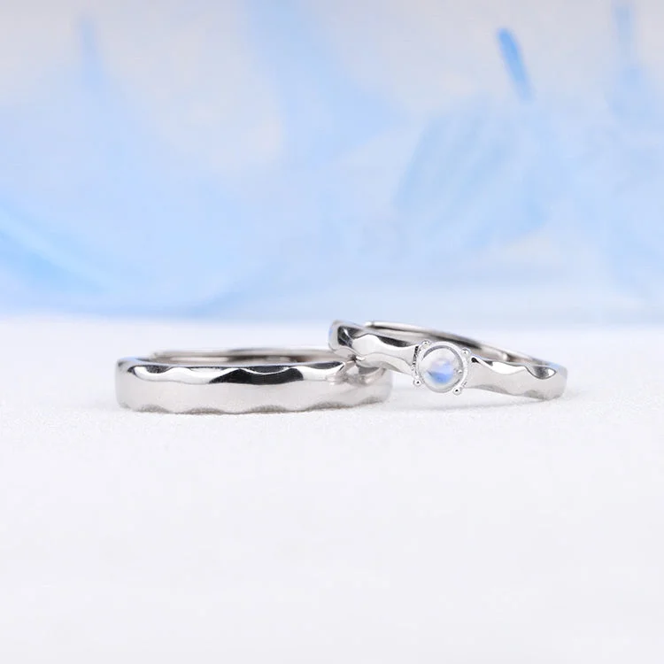 Rings with bold ruby stones for drama -Moonstone Ring in White Gold Plated Silver Couple Jewelry Engage Ring Women Men