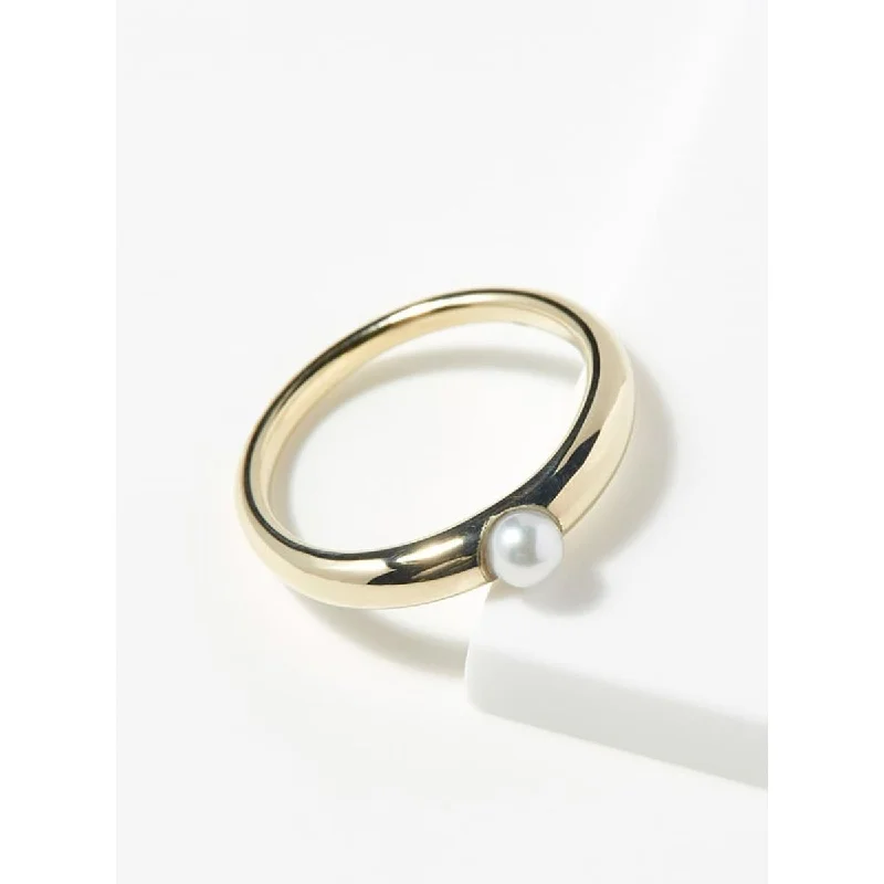 Vintage rings with engraved floral band designs -OK Pearl Gold Ring