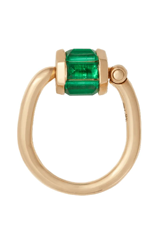 Rings with rough peridot for green texture -Emerald Baguette Trundle Ring