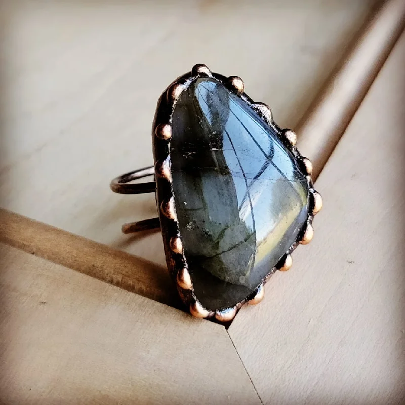 Rings with engraved constellations for stargazers -Genuine Labradorite Ring set in Antique Copper