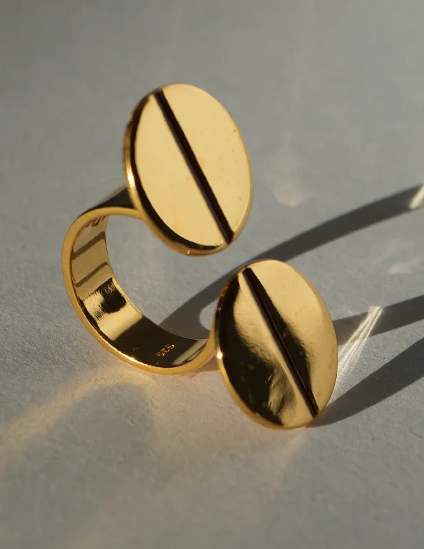 Rings with rough moonstone for natural beauty -Gold Split Top Lapis Enamel Seam Disc Ring Diasporan Voyage