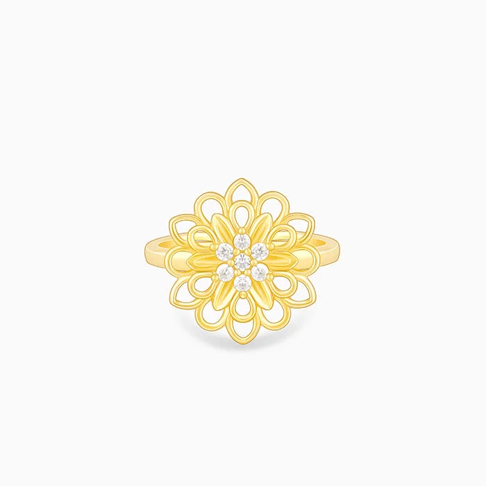 Rings with adjustable bands for perfect fit -Golden Blooming Flower Ring