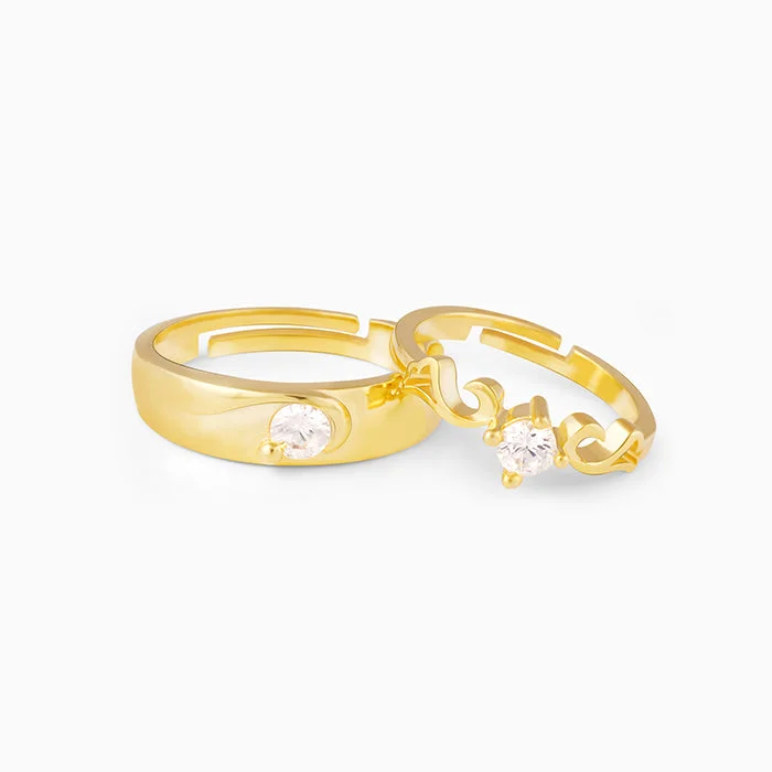 Rings with adjustable bands for perfect fit -Golden Glowing in Love Couple Rings