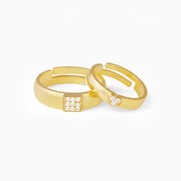 Vintage rings with engraved floral band designs -Golden Shining Love Couple Rings