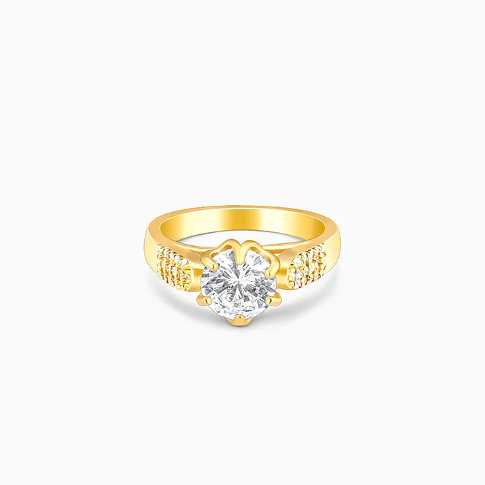 Rings with shield-shaped stones for boldness -Golden Solitaire Beauty Ring