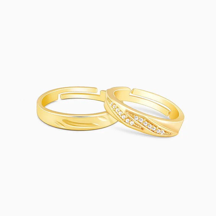 Rings with floral halo diamond arrangements -Golden Vintage Couple Bands