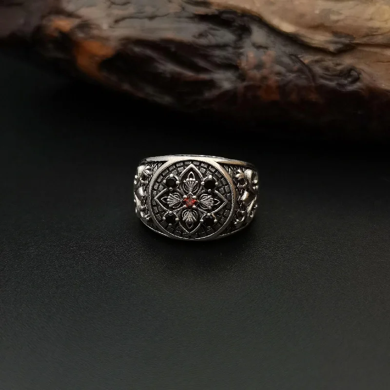 Rings with spiral designs for eye-catching twist -Gothic Children's Military Flower Open Ring For Men And Women