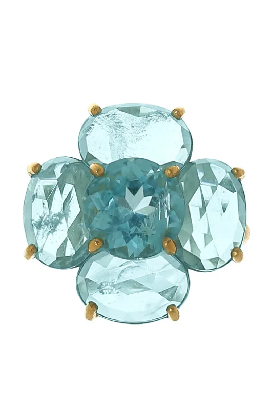 Rings with bezel-set peridot for safety -Aquamarine Flower Ring