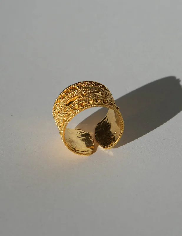 Chunky rings with hammered gold band texture -Kimberly 24K Gold Vermeil Ring