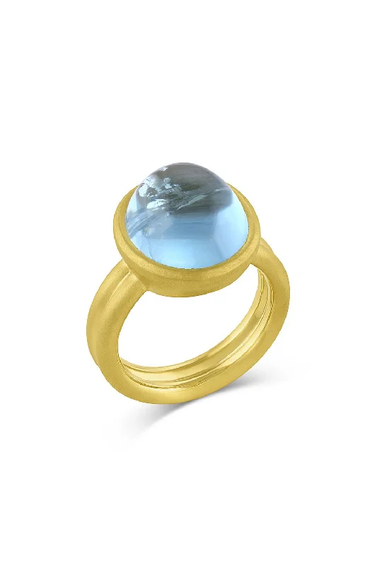 Rings with carved onyx for bold sleekness -Puffed Aquamarine Cabochon Ring