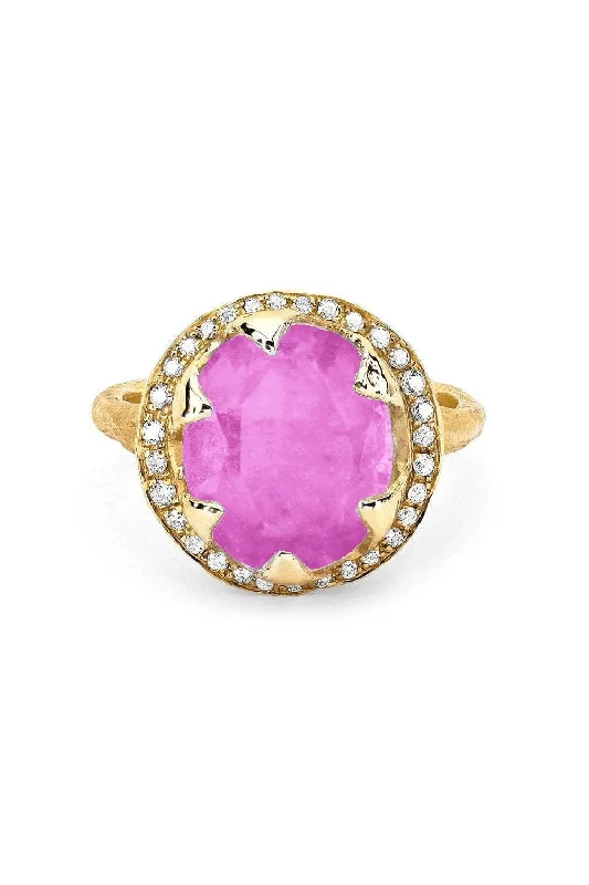 Rings with vintage-inspired emerald for luxury -Baby Queen Full Pave Halo Pink Sapphire Ring