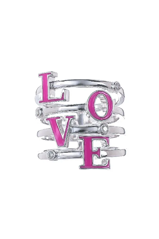 Rings with coral stones for vibrant pop -Pink Enamel Diamond Love Ring