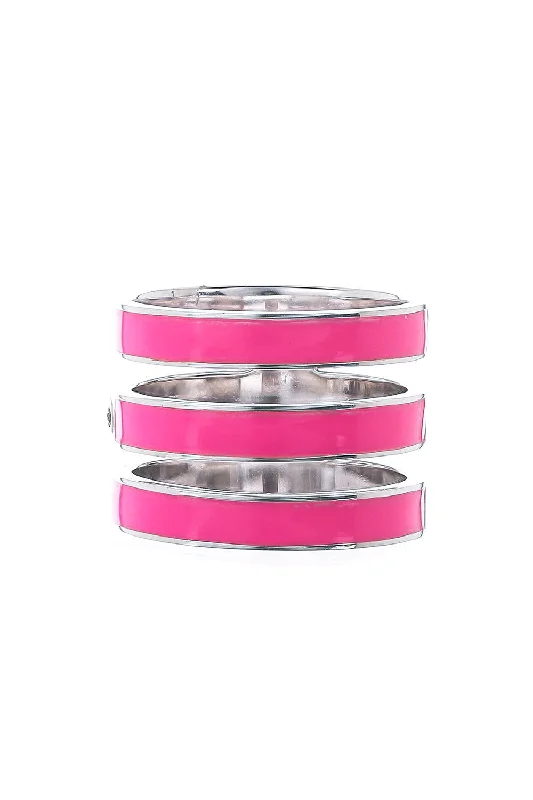 Rings with tiger eye for warm tones -Pink Enamel Triple Band Ring