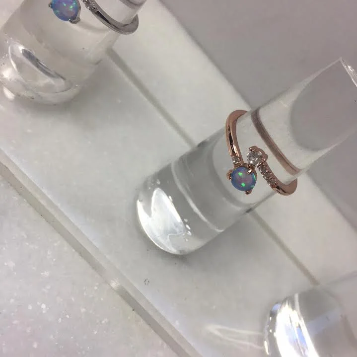 Rings with moonstone gems for ethereal glow -Matilda Blue Opal and Crystal Ring- Rosegold