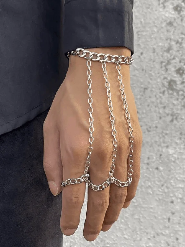 Rings with blue quartz for cool tones -Men's Chain Detail Mittens Ring