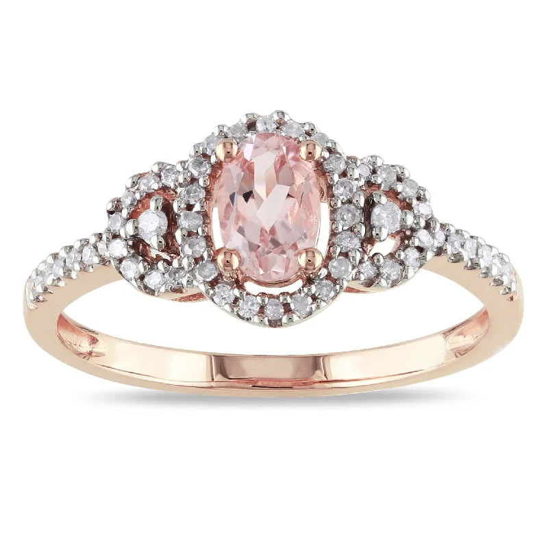 Rings with rough sapphire for rugged chic -Miadora 10k Rose Gold Morganite and 1/6ct TDW Diamond Ring (H-I, I2-I3) - Pink