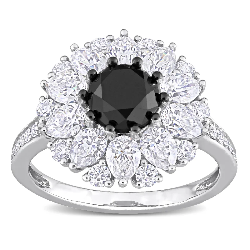 Minimalist rings with tiny diamond dot accents -Miadora 10k White Gold 1 1/2ct TDW Black Diamond & Created White Moissanite Halo Engagement ring