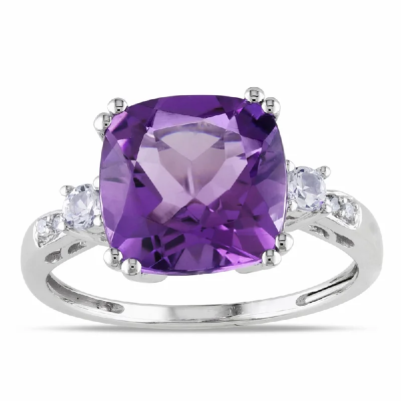 Dainty rings with subtle engraved star motifs -Miadora 10k White Gold Amethyst, Created White Sapphire and Diamond Ring - Purple