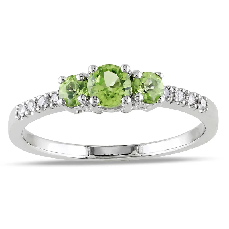 Rings with rough sapphire for rugged chic -Miadora 10k White Gold Peridot and Diamond Ring (G-H, I1-I2)