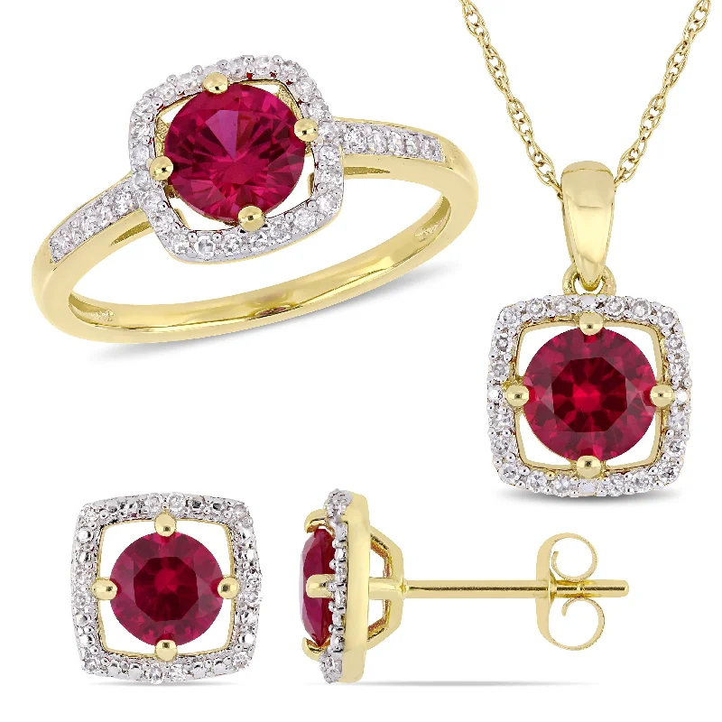 Simple rings with polished black onyx shine -Miadora 10k Yellow Gold Created Ruby and 1/3ct TDW Diamond Floating Halo Jewelry Set