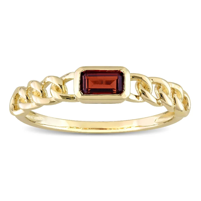 Rings with crescent moon for lunar charm -Miadora 10k Yellow Gold Garnet Stackable Link Ring