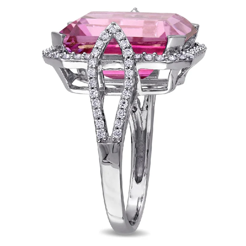 Rings with carved turquoise for artistic flair -Miadora 14 1/2ct TGW Pink Topaz and 1/2ct TDW Diamond Ring 14k White Gold